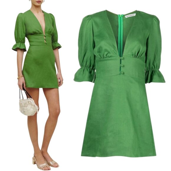Reformation - NWT, Women’s ‘Simi’ Linen Mini Dress in 'Kelly' Green - Size 0 - Picture 1 of 17